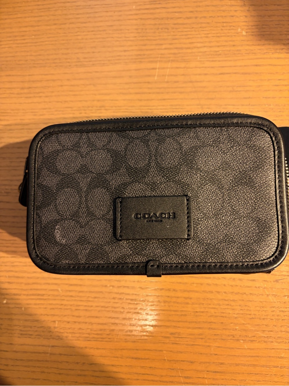 Coach Black Signature Zip Pouch men camera bag logo c new